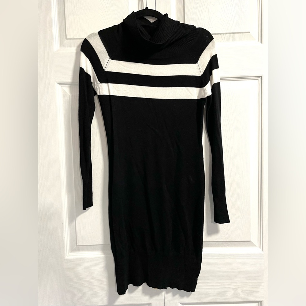 Striped Turtleneck Sweater Dress
